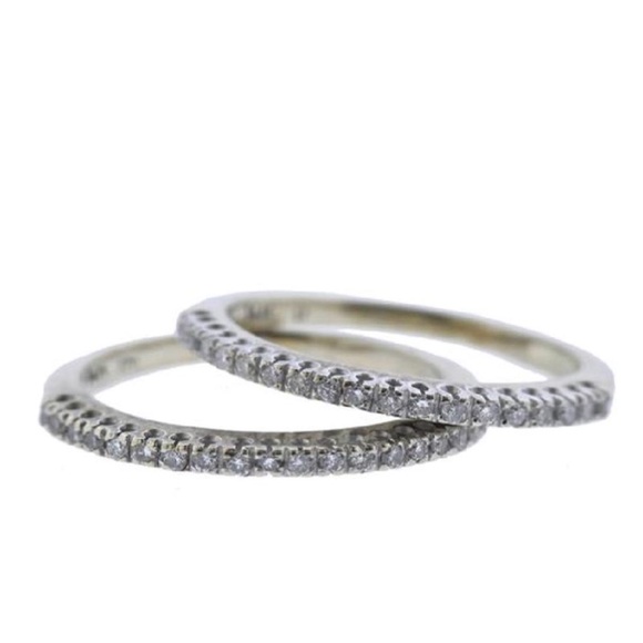 Jewelry - Pair of 14k Solid Gold Diamond Half Eternity Bands